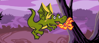 ほのおがドラゴンの口元から噴き出している