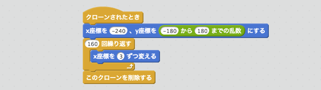 端から端まで移動して、端についたらクローンを消すスクリプト