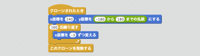 端から端まで移動して、端についたらクローンを消すスクリプト