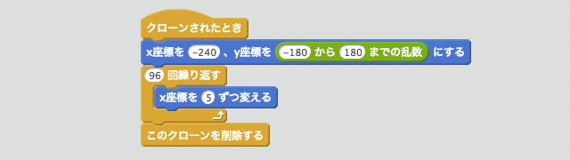 端から端まで移動して、端についたらクローンを消すスクリプト