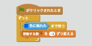 青色にふれたら動きを遅くするスクリプト